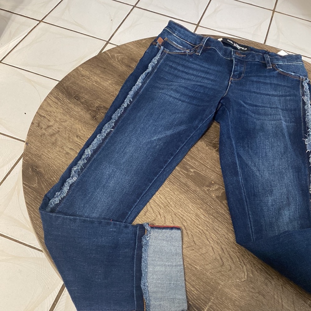 Karl Lagerfeld Paris Fringe Cropped Jeans Denim Womens Size 2 NWT - Picture 6 of 13
